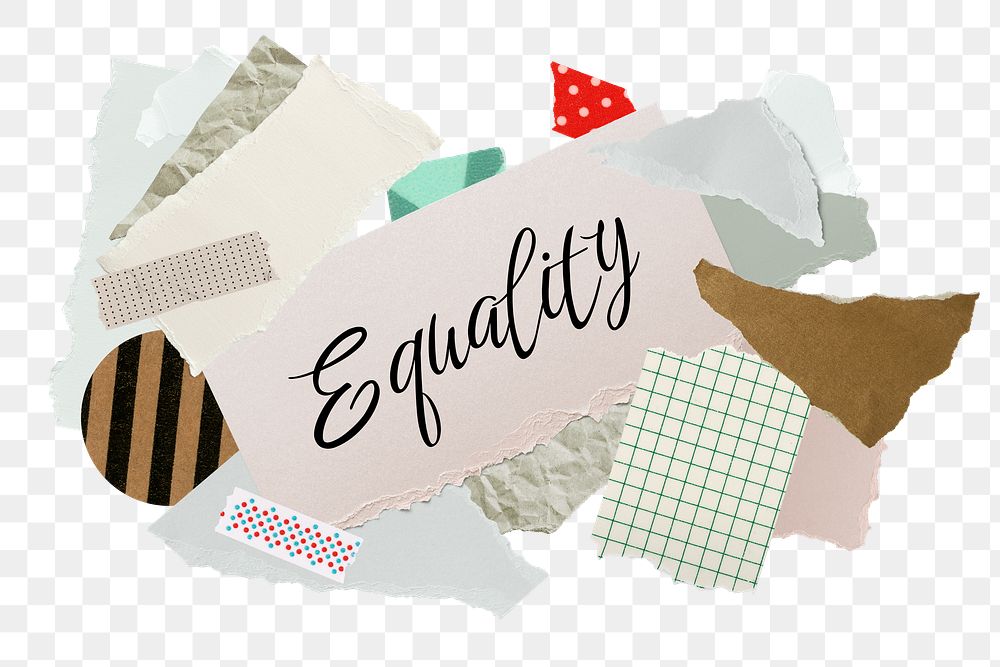 Equality png word sticker typography, aesthetic paper collage, transparent background