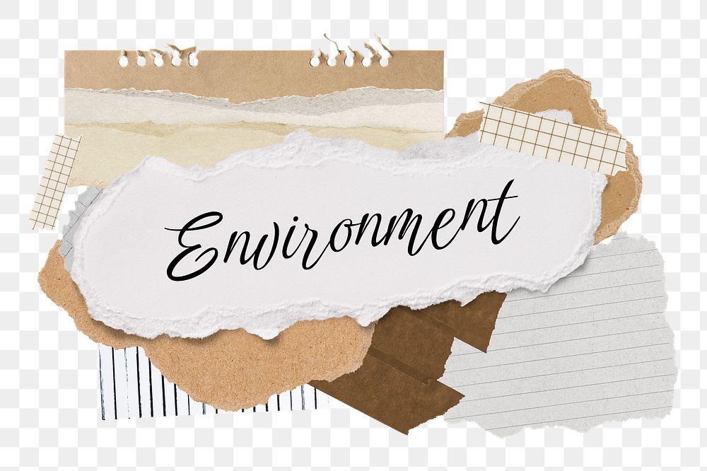 Environment png word sticker typography, aesthetic paper collage, transparent background