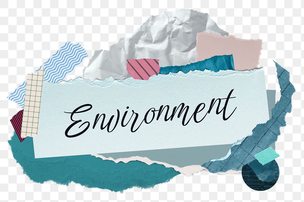 Environment png word sticker typography, aesthetic paper collage, transparent background