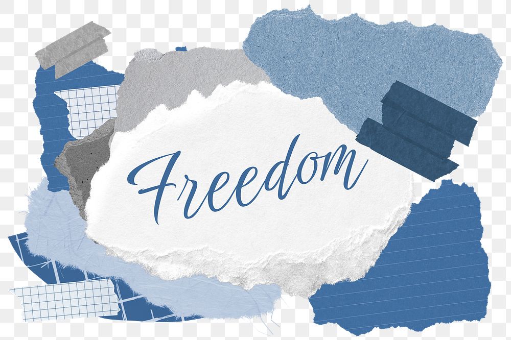 Freedom png word sticker typography, aesthetic paper collage, transparent background