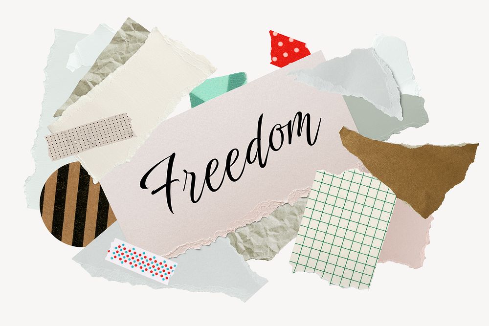 Freedom png word sticker typography, aesthetic paper collage, transparent background