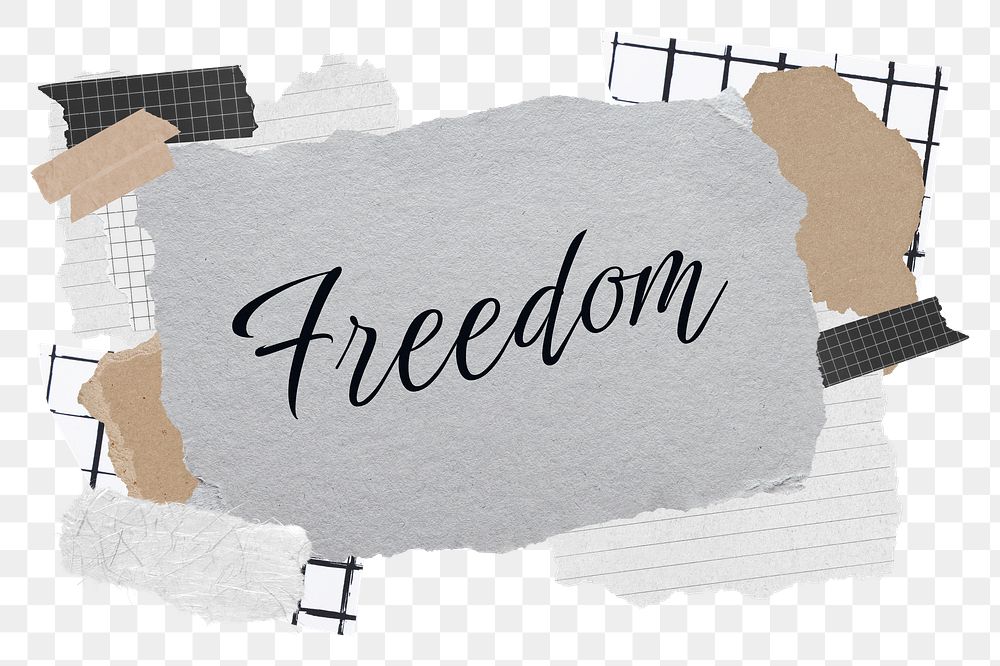 Freedom png word sticker typography, aesthetic paper collage, transparent background