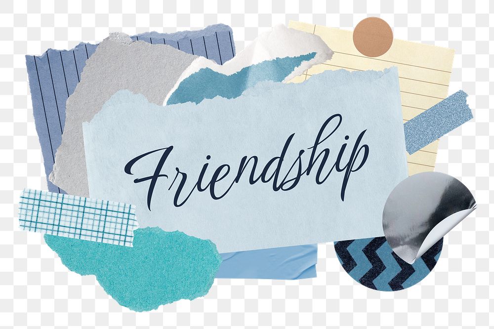 Friendship png word sticker typography, aesthetic paper collage, transparent background