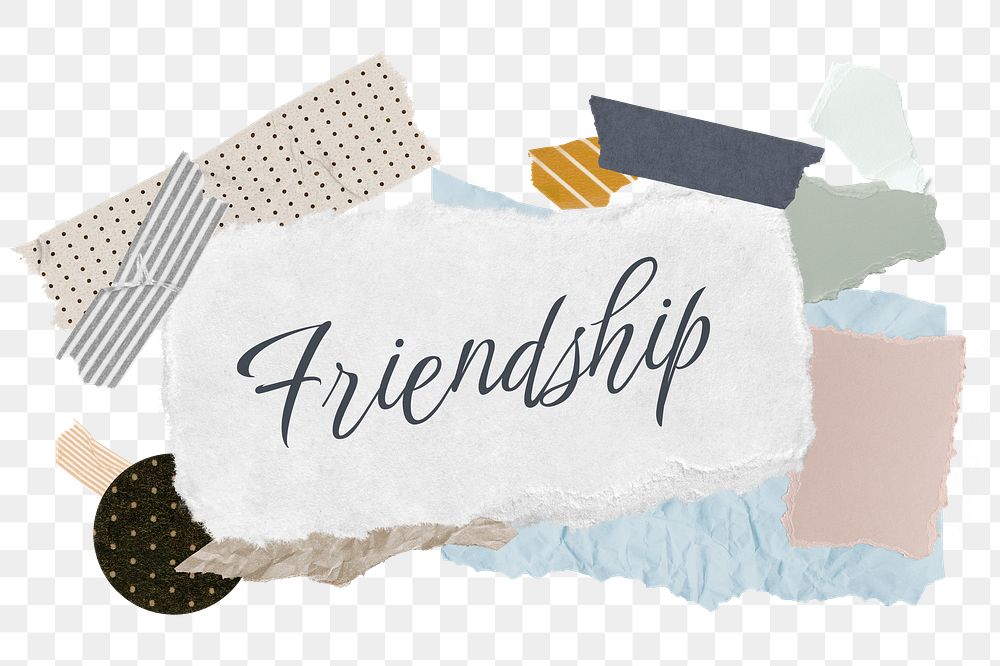 Friendship png word sticker typography, aesthetic paper collage, transparent background