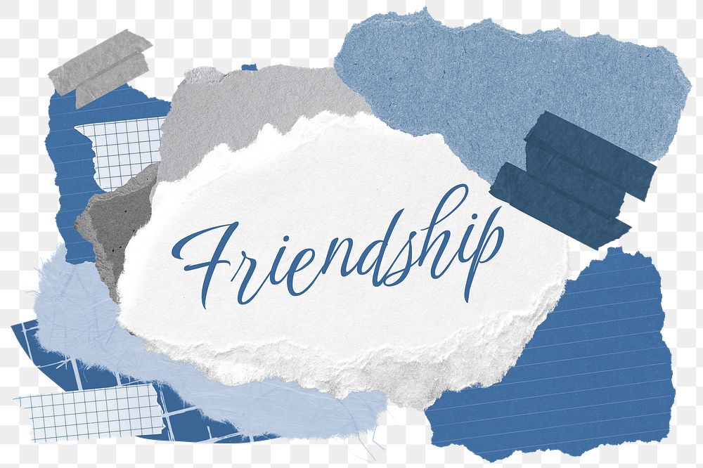 Friendship png word sticker typography, aesthetic paper collage, transparent background