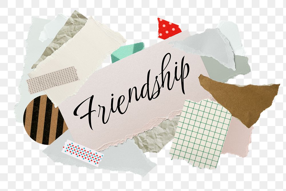 Friendship png word sticker typography, aesthetic paper collage, transparent background