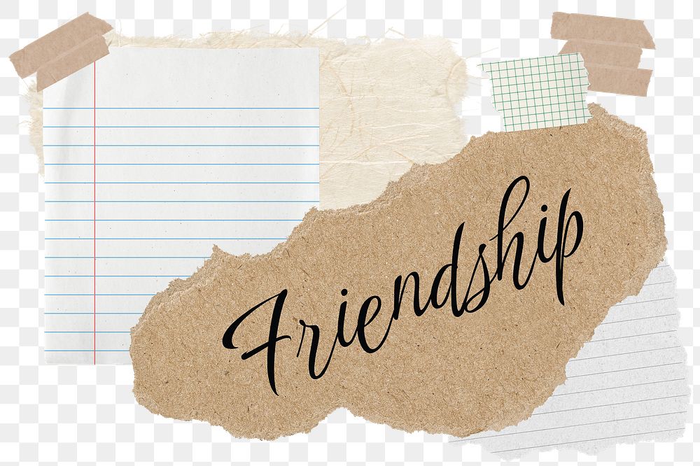 Friendship png word sticker typography, aesthetic paper collage, transparent background