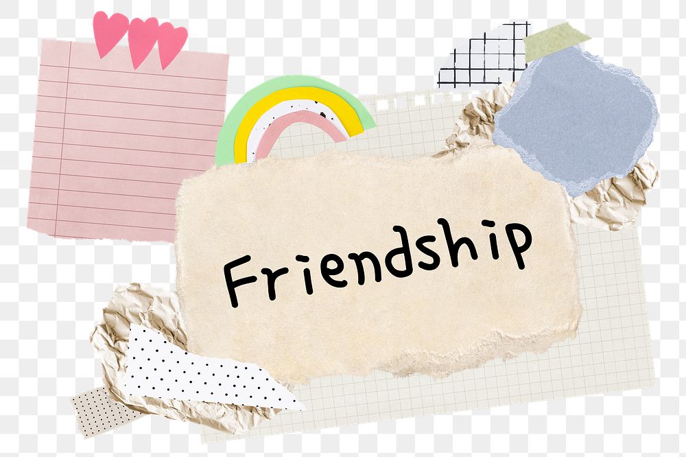 Friendship png word sticker typography, aesthetic paper collage, transparent background