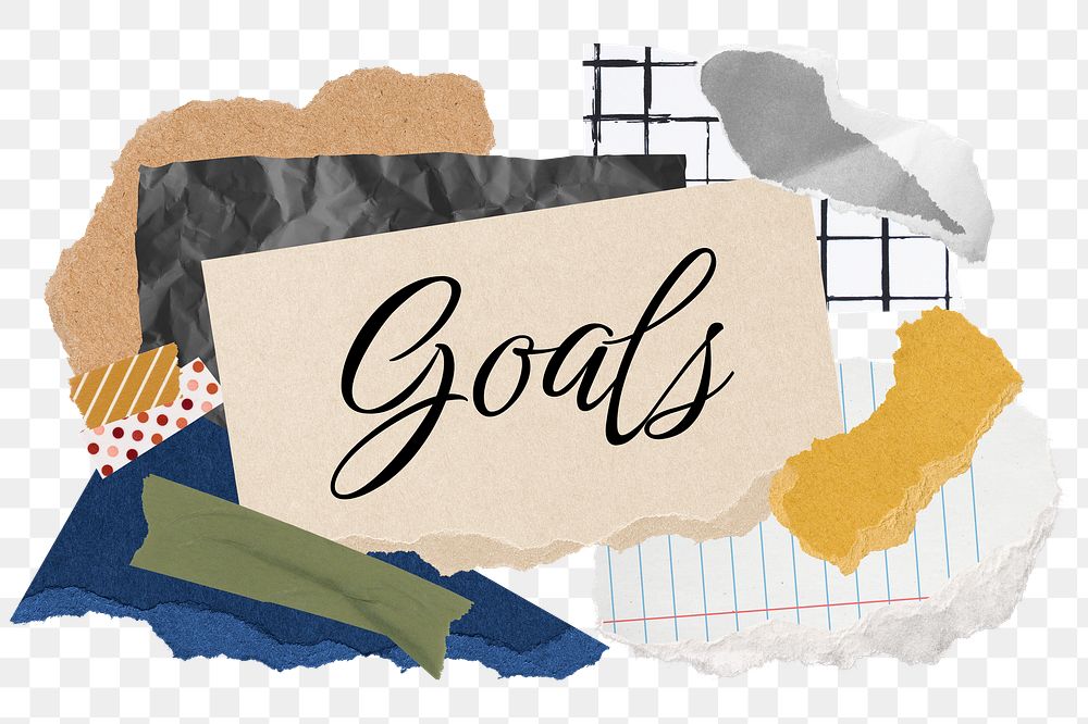 Goals png word sticker typography, aesthetic paper collage, transparent background