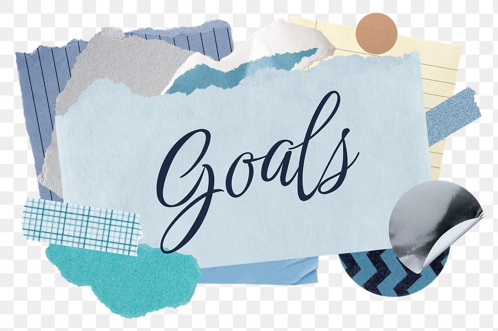 Goals png word sticker typography, aesthetic paper collage, transparent background