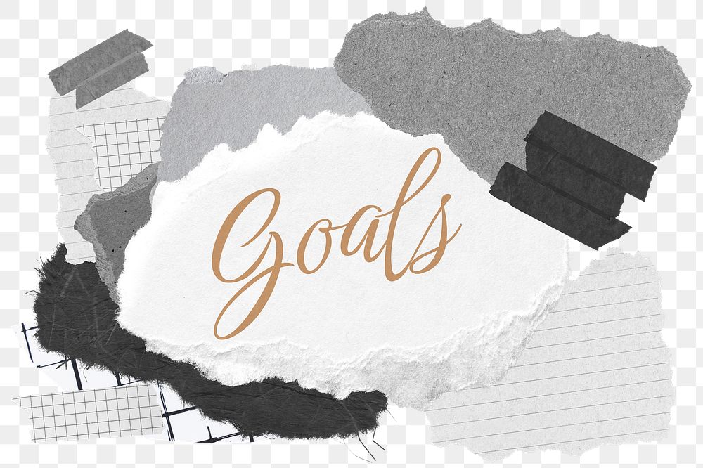 Goals png word sticker typography, aesthetic paper collage, transparent background