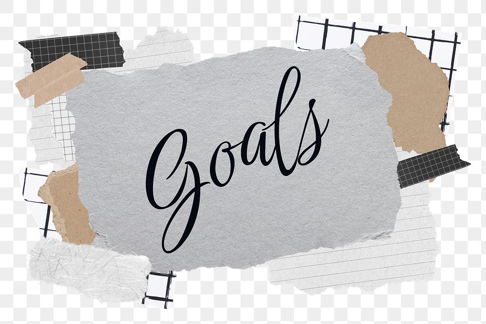 Goals png word sticker typography, aesthetic paper collage, transparent background