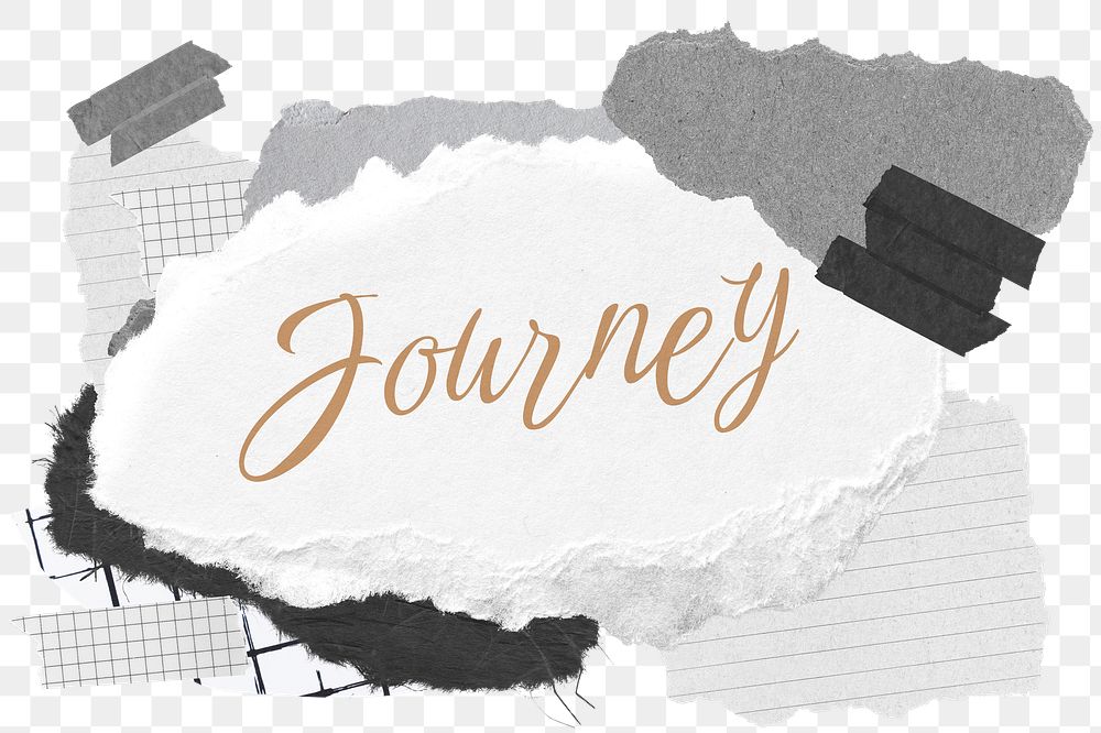 Journey png word sticker typography, aesthetic paper collage, transparent background