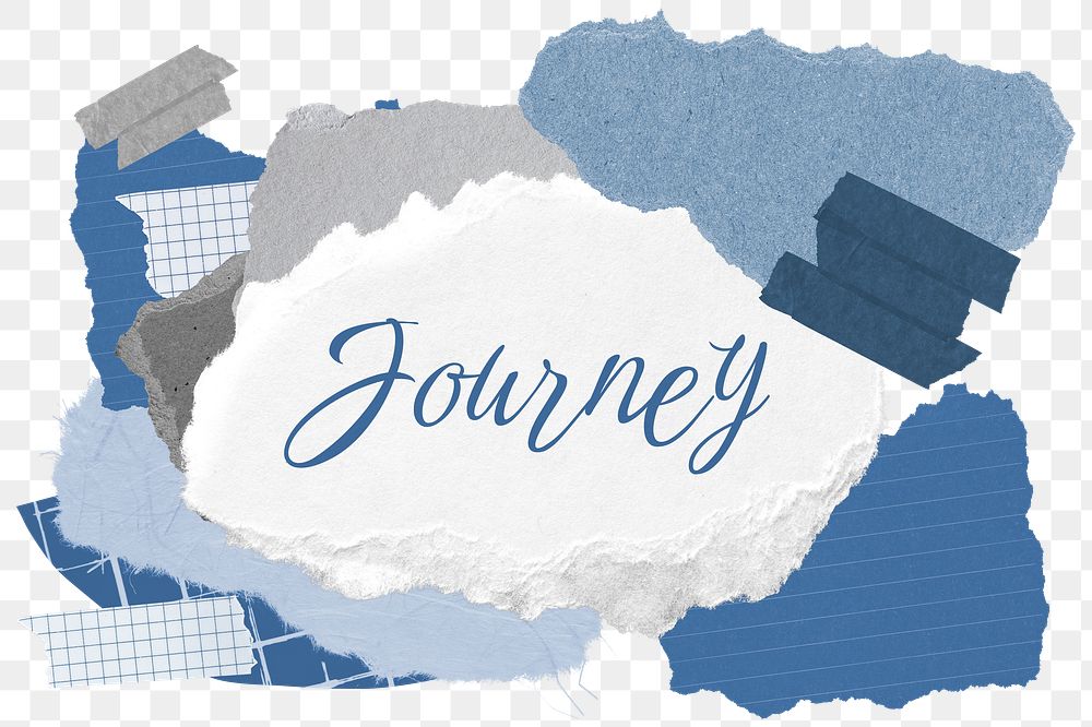 Journey png word sticker typography, aesthetic paper collage, transparent background