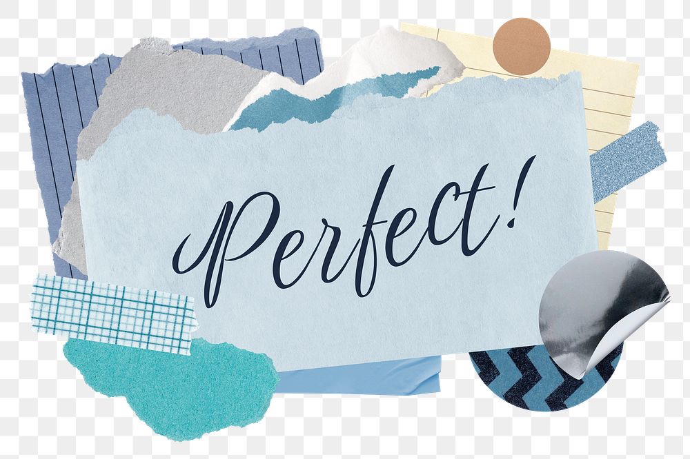 Perfect! png word sticker typography, aesthetic paper collage, transparent background