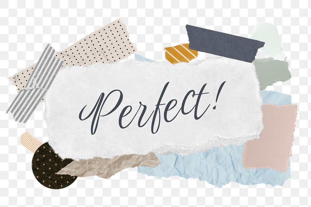 Perfect! png word sticker typography, aesthetic paper collage, transparent background