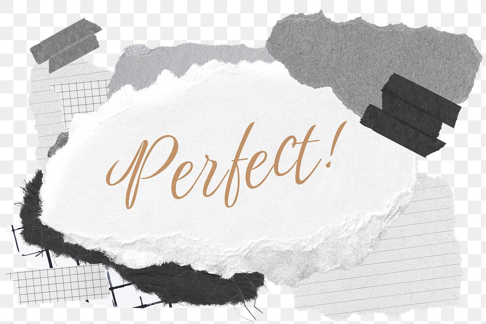 Perfect! png word sticker typography, aesthetic paper collage, transparent background