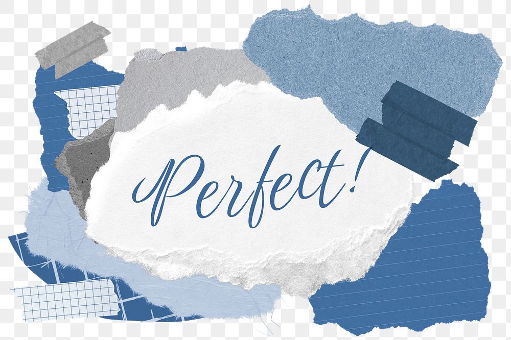 Perfect! png word sticker typography, aesthetic paper collage, transparent background