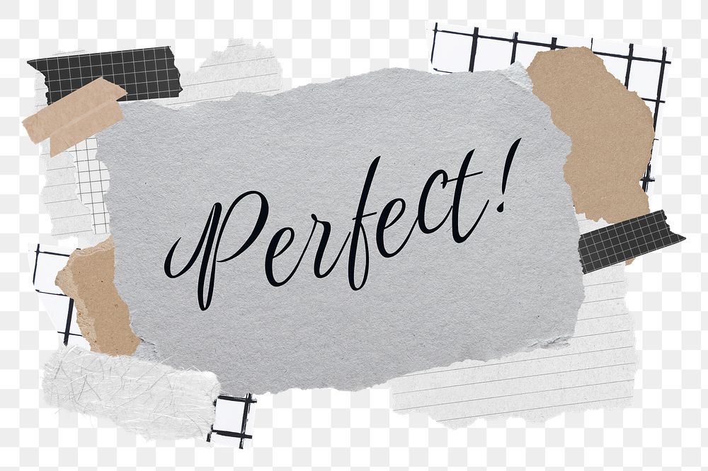 Perfect! png word sticker typography, aesthetic paper collage, transparent background