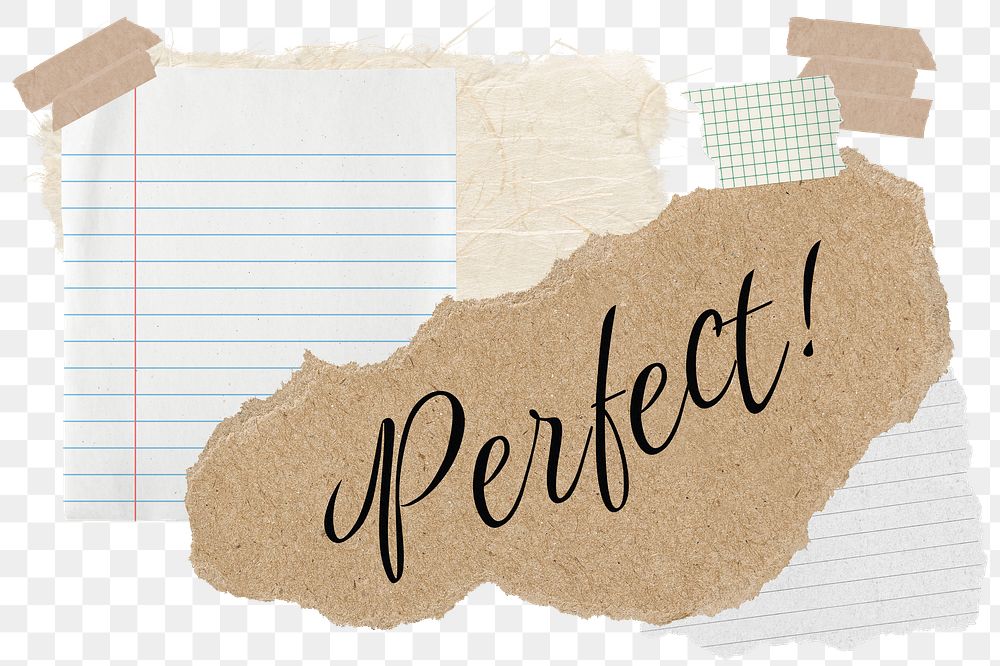 Perfect! png word sticker typography, aesthetic paper collage, transparent background