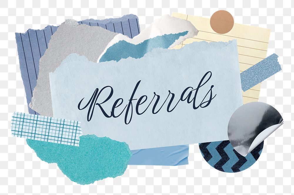 Referrals png word sticker typography, aesthetic paper collage, transparent background