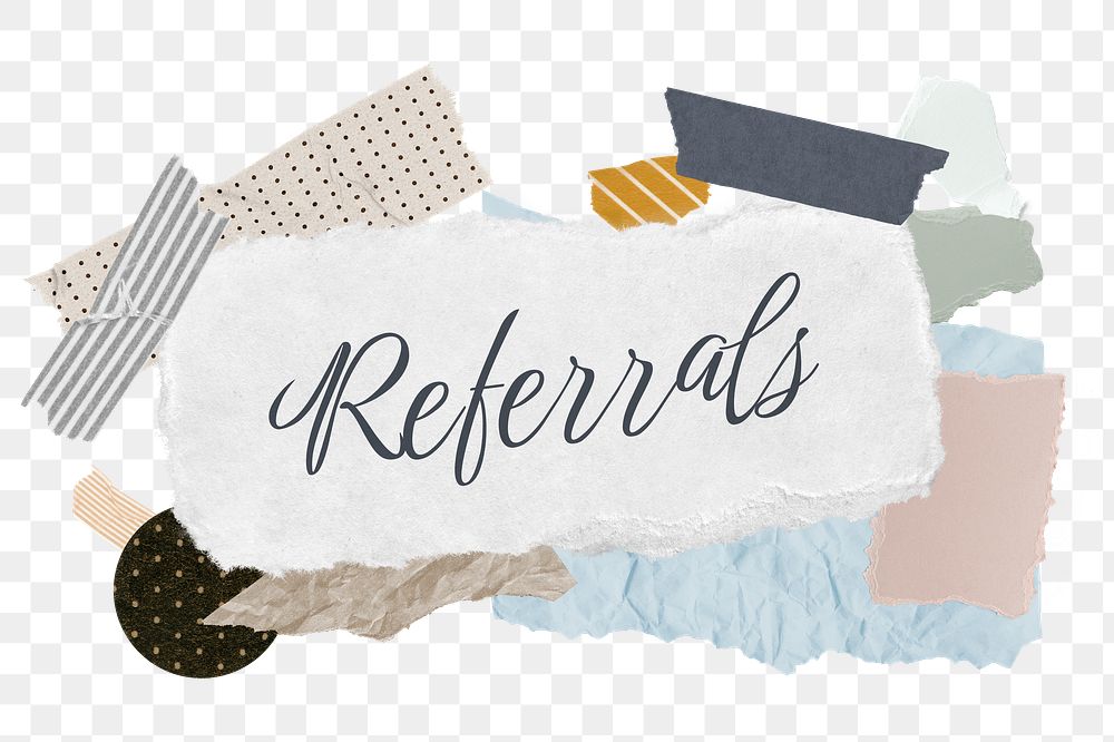 Referrals png word sticker typography, aesthetic paper collage, transparent background