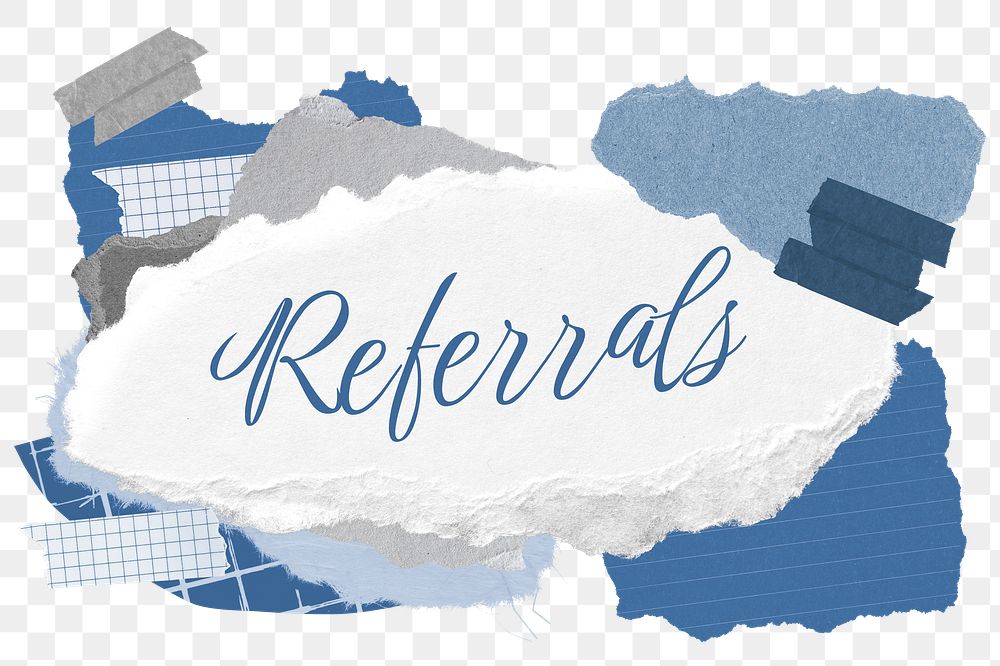Referrals png word sticker typography, aesthetic paper collage, transparent background