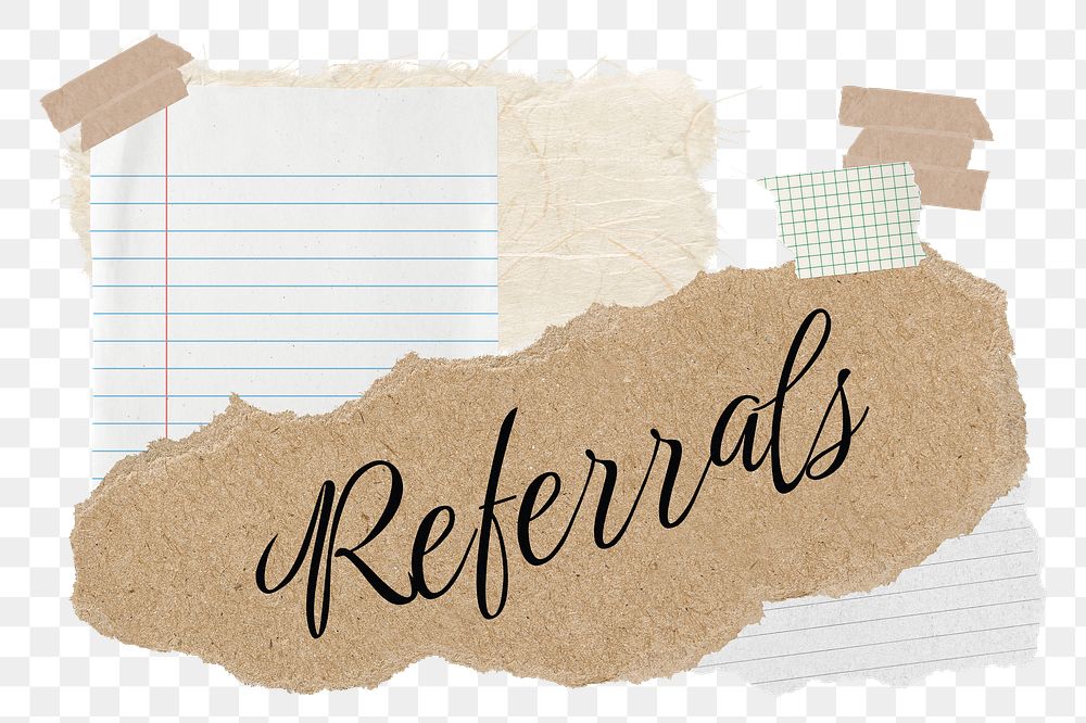 Referrals png word sticker typography, aesthetic paper collage, transparent background