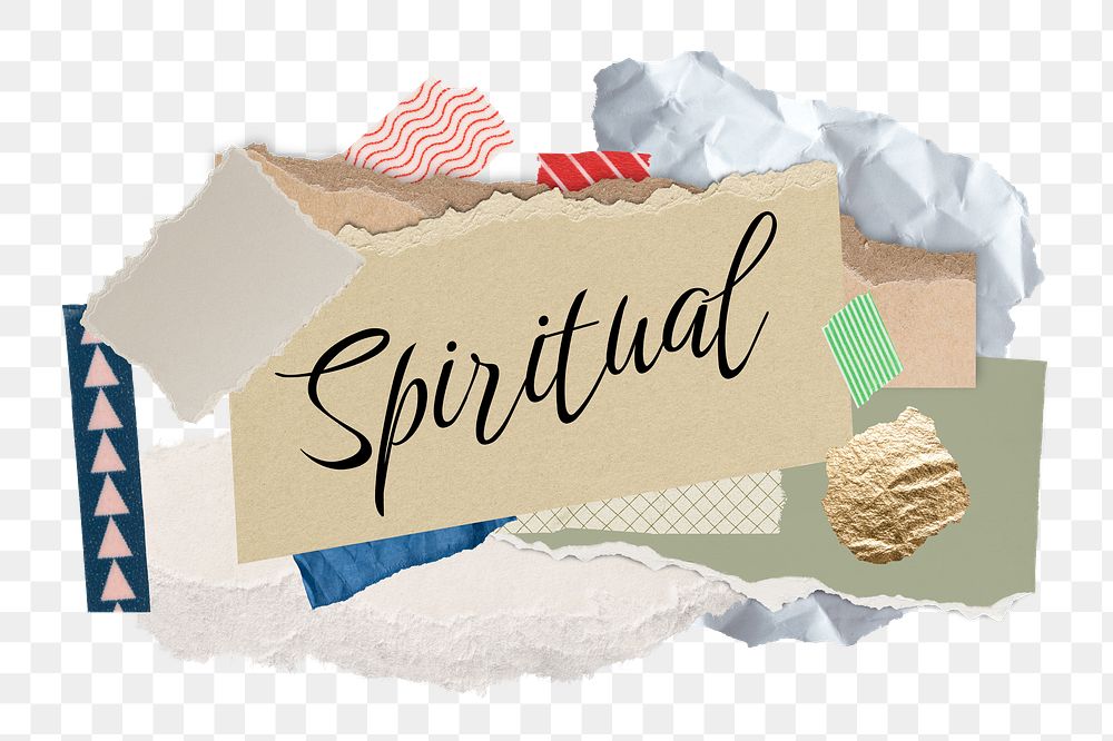 Spiritual png word sticker typography, aesthetic paper collage, transparent background