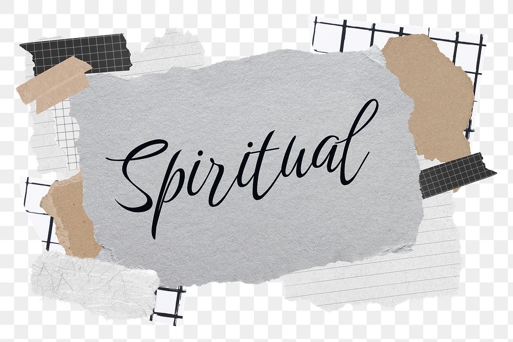 Spiritual png word sticker typography, aesthetic paper collage, transparent background