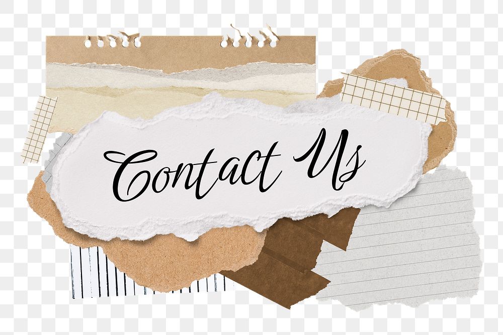 Contact us png word sticker typography, aesthetic paper collage, transparent background