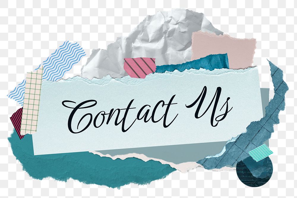 Contact us png word sticker typography, aesthetic paper collage, transparent background