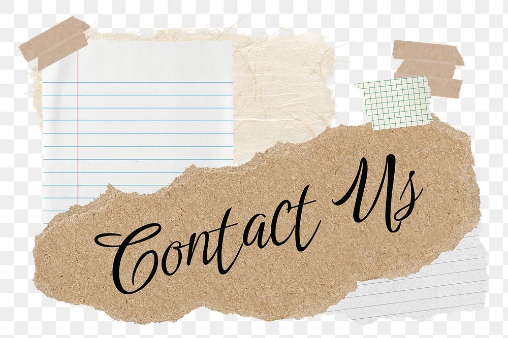 Contact us png word sticker typography, aesthetic paper collage, transparent background