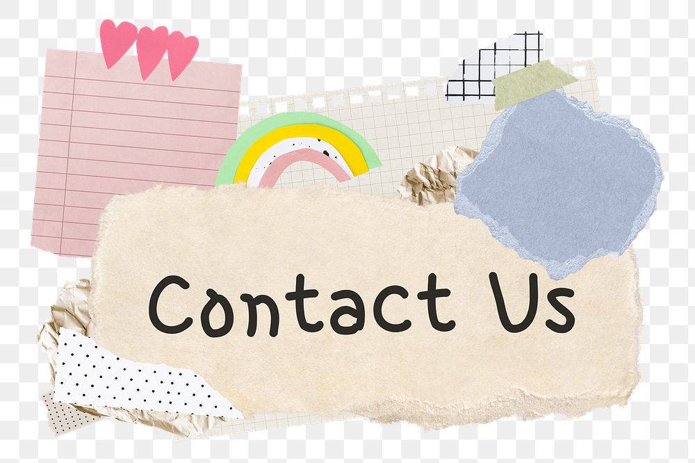 Contact us png word sticker typography, aesthetic paper collage, transparent background