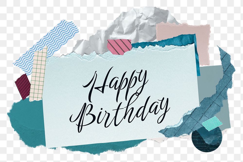 Happy Birthday png word sticker typography, aesthetic paper collage, transparent background