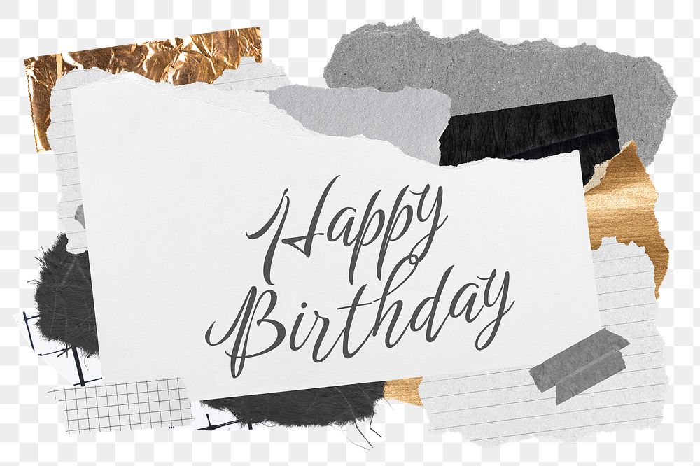 Happy Birthday png word sticker typography, aesthetic paper collage, transparent background