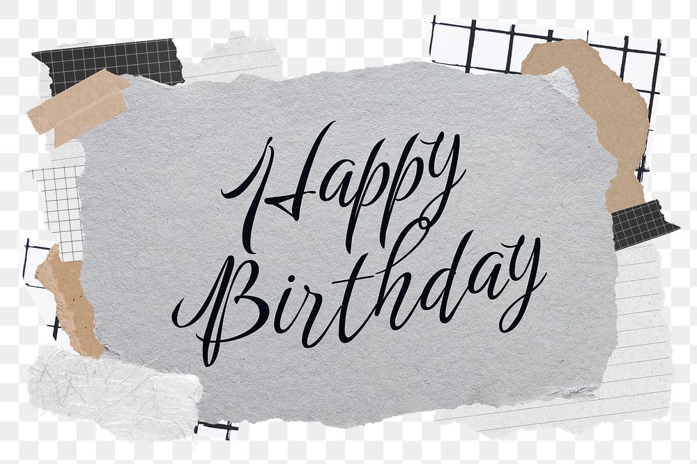 Happy Birthday png word sticker typography, aesthetic paper collage, transparent background