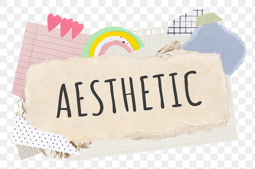 Aesthetic png word sticker typography, cute paper collage, transparent background
