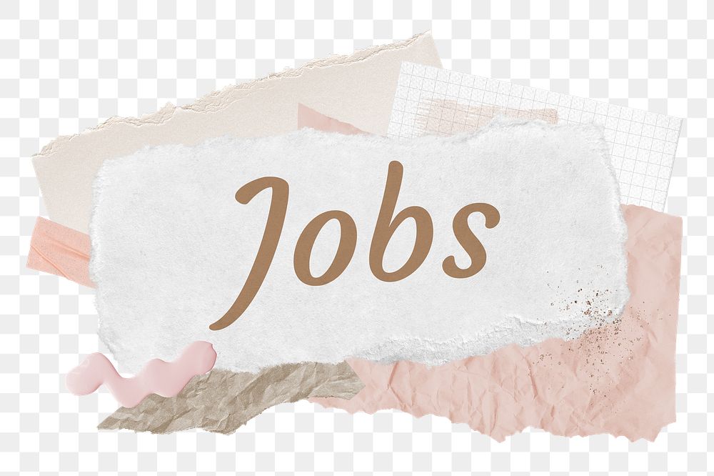 Jobs png word sticker typography, aesthetic paper collage, transparent background