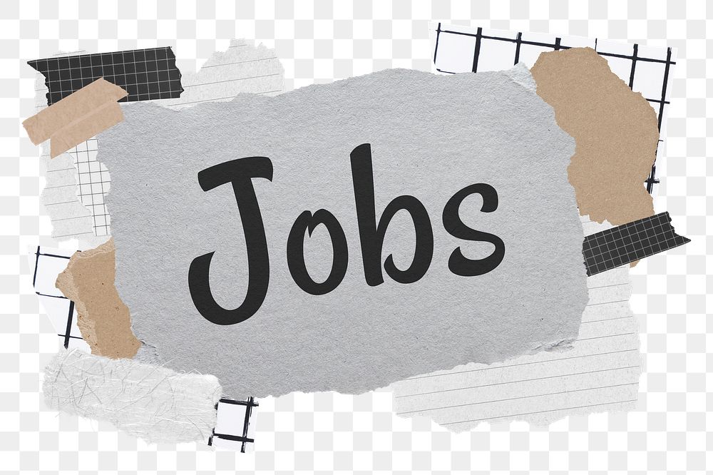 Jobs png word sticker typography, aesthetic paper collage, transparent background