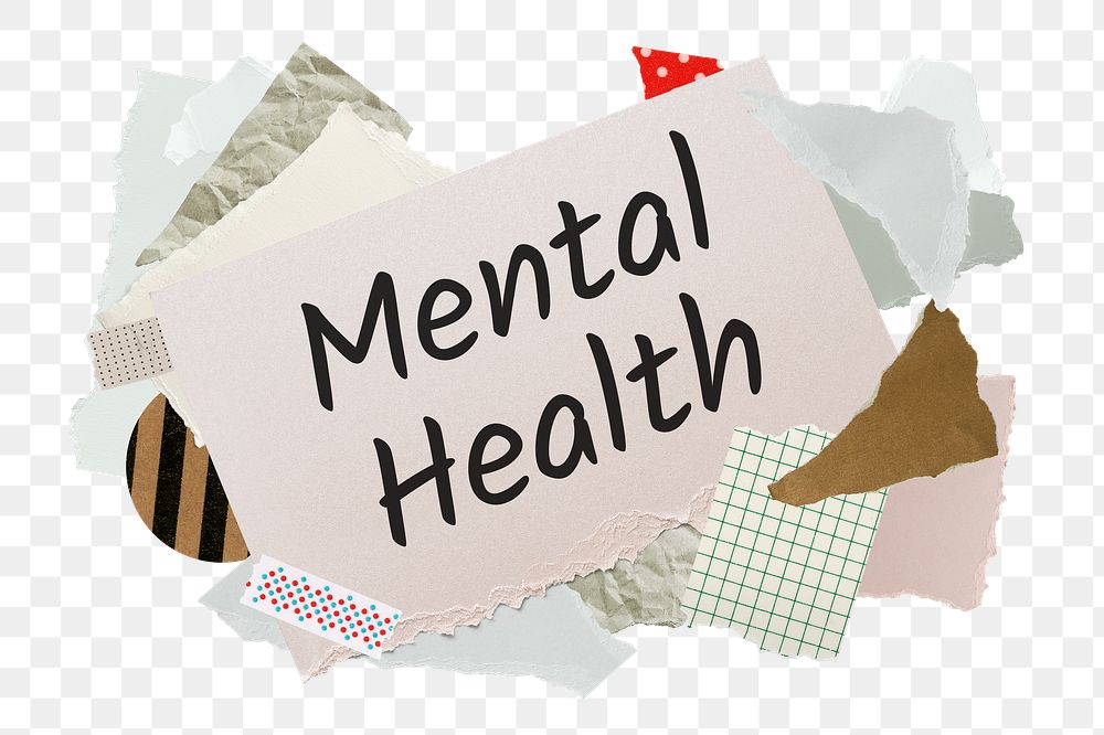 Mental health png word sticker typography, aesthetic paper collage, transparent background