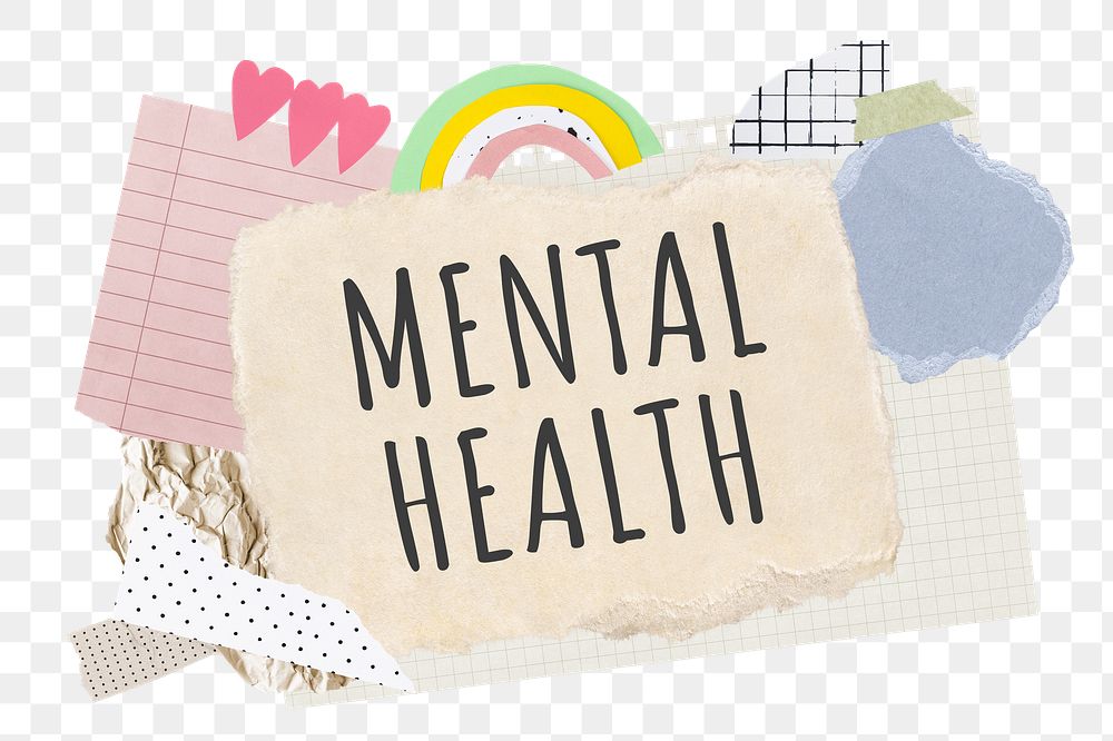 Mental health png word sticker typography, aesthetic paper collage, transparent background