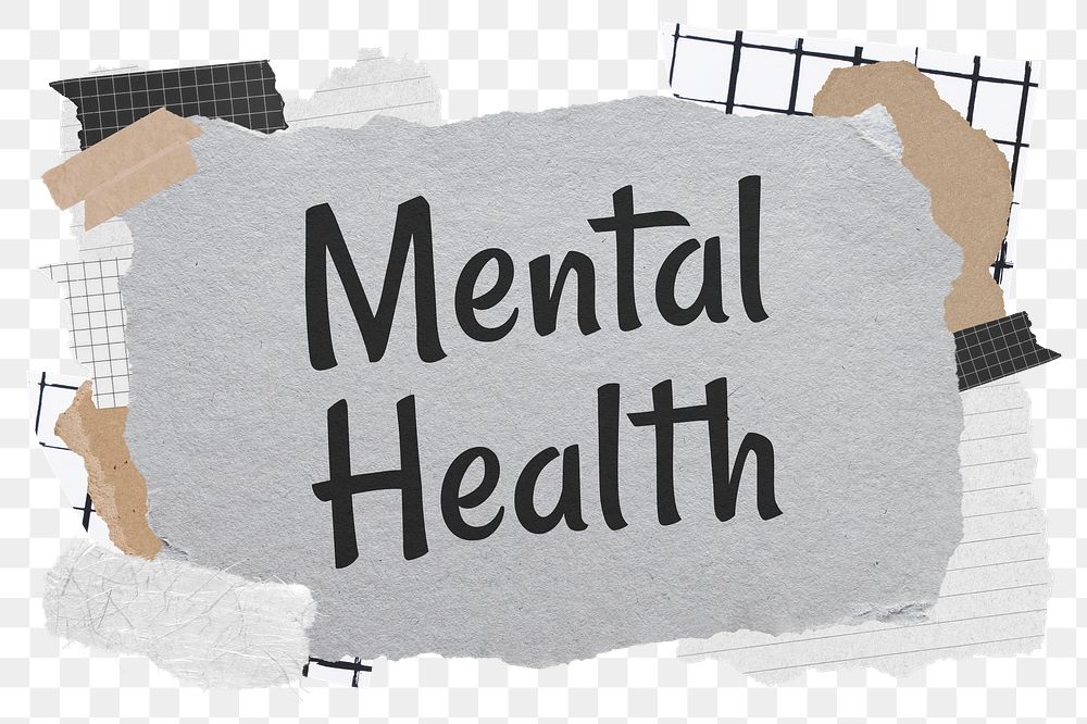 Mental health png word sticker typography, aesthetic paper collage, transparent background