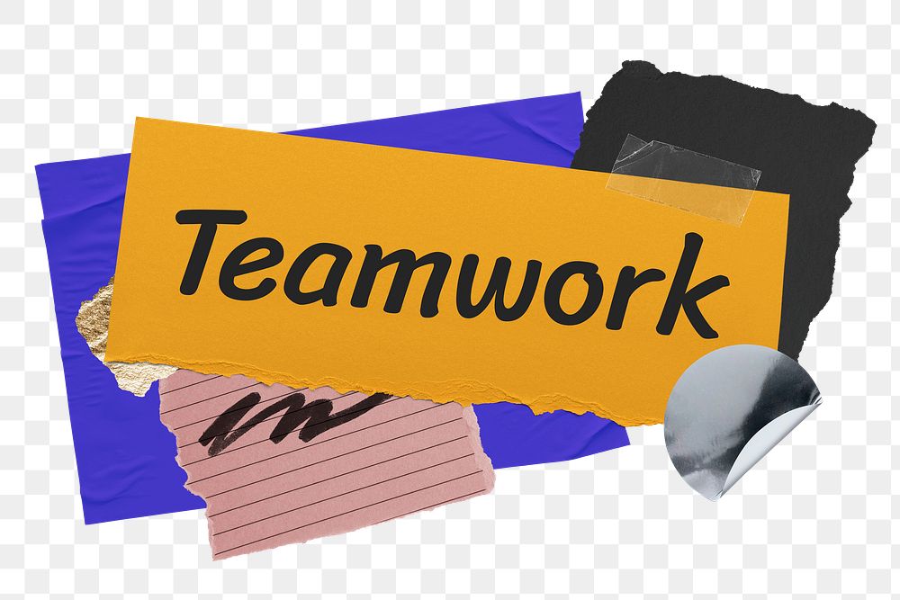 Teamwork png word sticker typography, aesthetic paper collage, transparent background