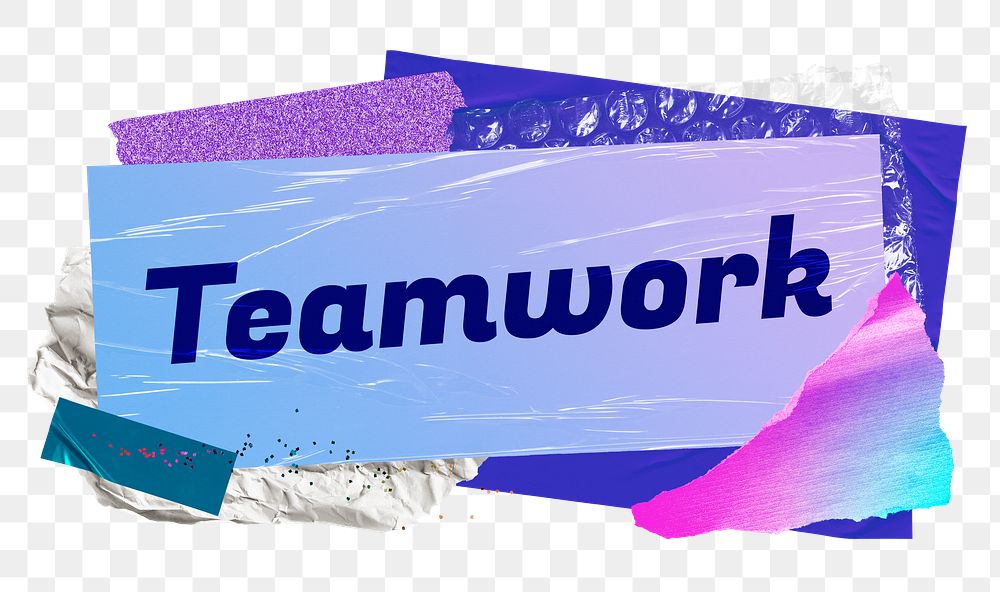 Teamwork png word sticker typography, aesthetic paper collage, transparent background