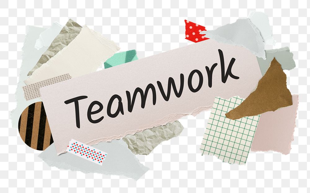 Teamwork png word sticker typography, aesthetic paper collage, transparent background