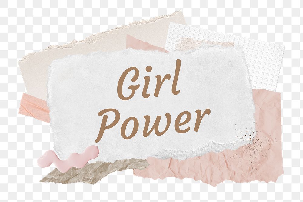 Girl power png word sticker typography, aesthetic paper collage, transparent background