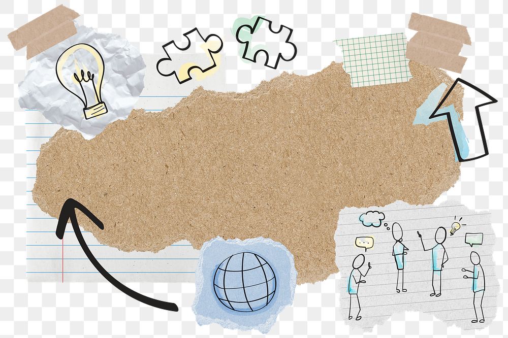 Business doodle png frame, cute paper collage, transparent background