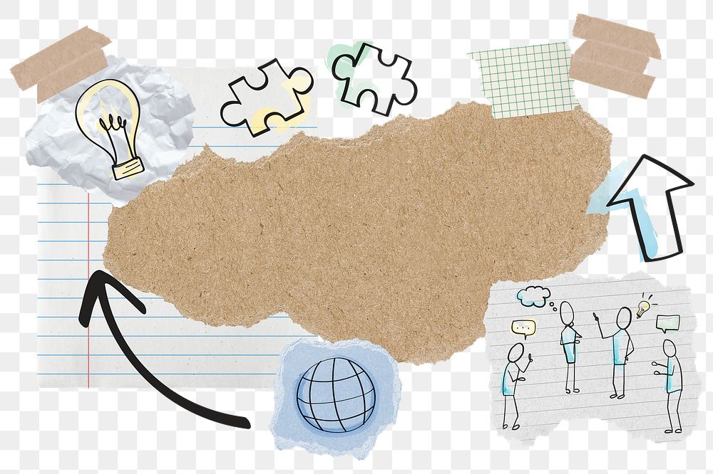 Business doodle png frame, cute paper collage, transparent background