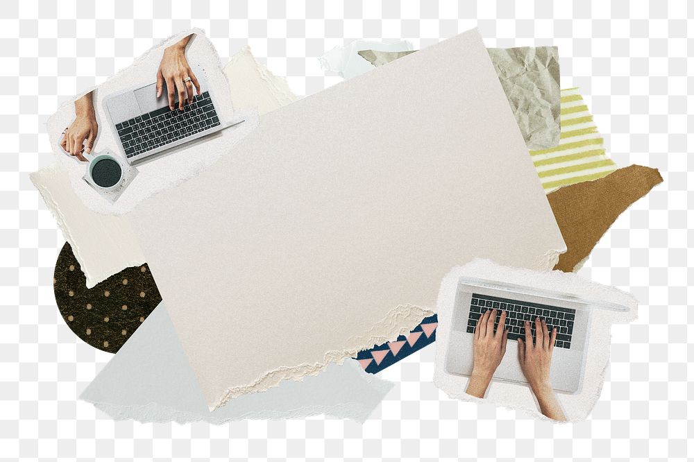 Aesthetic WFH png frame, paper collage aesthetic, transparent background